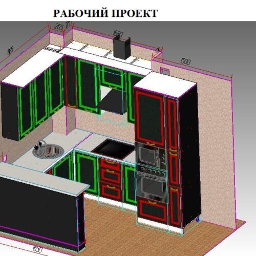 Проект кухня с чёрными фасадами на заказ