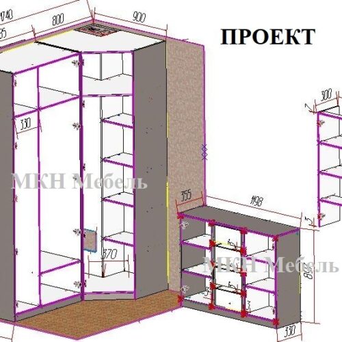 Проект угловой шкаф комод дез фасадов от МКН Мебель