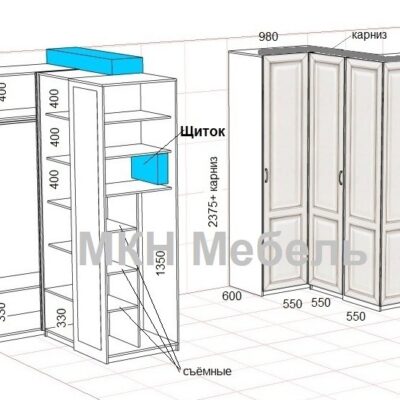 проект встроенного углового шкафа в прихожую