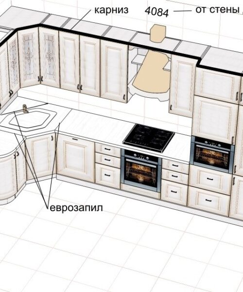 Эскиз Кухня в массиве дерева